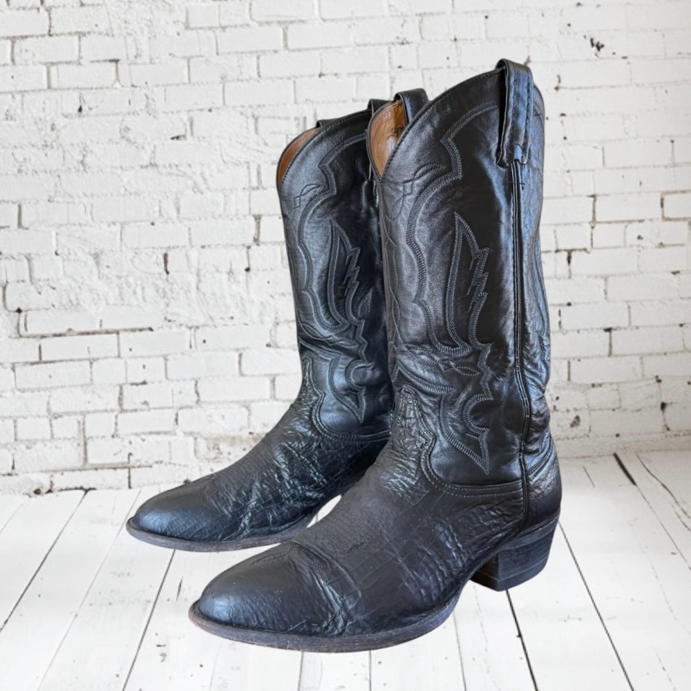Vintage TONY LAMA Boots Black Leather Western COWBOY Made in USA size 10 - Picture 9 of 16